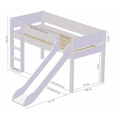 Letto per bambini a mezza altezza con scivolo Manis-h Vilde, 90 x 200 cm, bianco neve