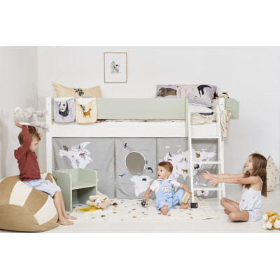 Letto per bambini Manis-h MARI Letto a mezza altezza con rete a doghe e scaletta Snow white