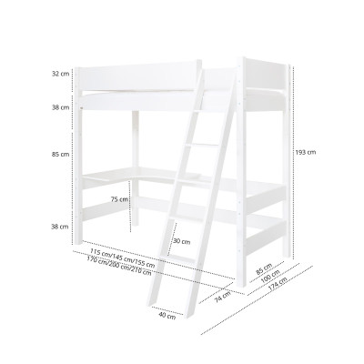 Letto per bambini Manis-h Grete Letto a mezza altezza con 2 letti e scala inclinata Snow white