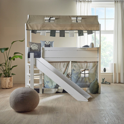 Lifetime 4-in-1 Bett mit Stoffdach und Rutsche, Panda Paradise, mit Lattenrost Standard weiss