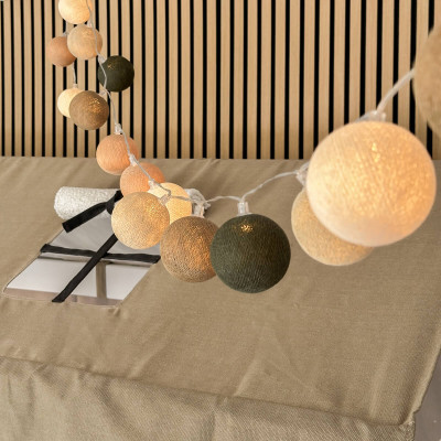 Lifetime Premium String lights with cotton balls - Earthy Green