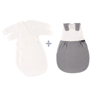 Träumeland Babyschlafsack 2tlg. Set und 3tlg. Set LIEBMICH Pünktchen grau