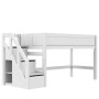 Lifetime Kidsrooms Halbhohes Bett 120 cm, mit Treppe, Premium Rollboden mit 23 Latten weiss