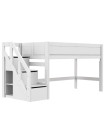 Lifetime Kidsrooms Halbhohes Bett 120 cm, mit Treppe, Premium Rollboden mit 23 Latten weiss