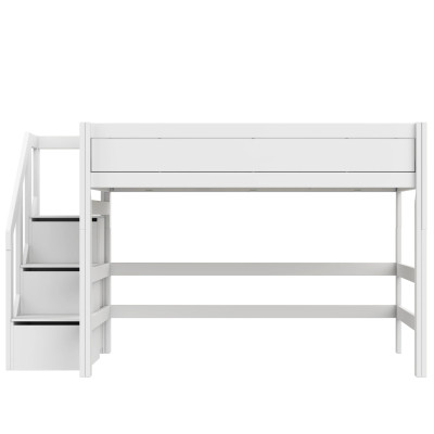 Lifetime Kidsrooms Mittelhoch Bett 120 cm, mit Treppe, Premium Rollboden mit 23 Latten weiss