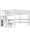 Lit mi-hauteur Lifetime Kidsrooms 120 cm avec escalier, Sommier à lattes deluxe avec 28 lattes, blanc