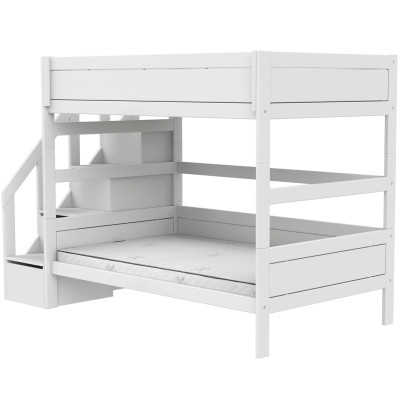 Lifetime Kidsrooms Bunk bed 120 cm, with Staircase, Premium Roller Slat Base with 23 Slats, white