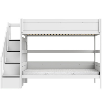 Lifetime Kidsrooms Bunk bed 120 cm, with Staircase, Premium Roller Slat Base with 23 Slats, white