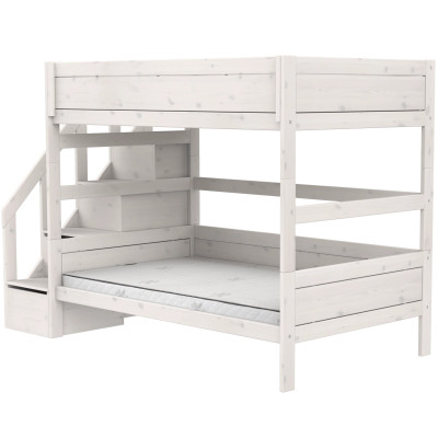 Lifetime Kidsrooms Bunk bed 120 cm, with Staircase, Premium Roller Slat Base with 23 Slats, whitewash