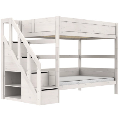 Lifetime Kidsrooms Bunk bed 120 cm, with Staircase, Premium Roller Slat Base with 23 Slats, whitewash