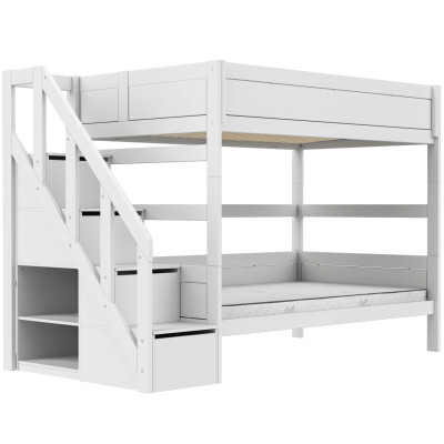 Lifetime Kidsrooms Bunk bed 120 cm, with Staircase, Deluxe Slatted Base with 28 Slats, white