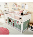 Lifetime children's room WILD CHILD, half bunk bed 90x200 with ladder and curtain white