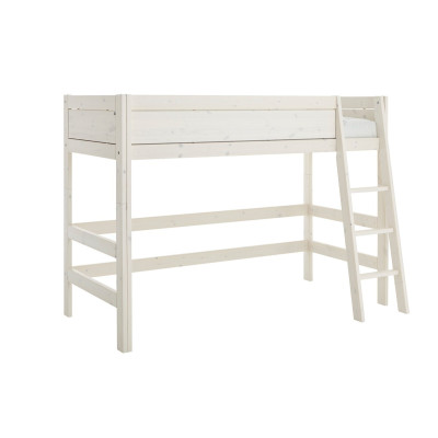 Lifetime Lit mezzanine 152cm avec échelle inclinée et sommier Luxe, whitewash