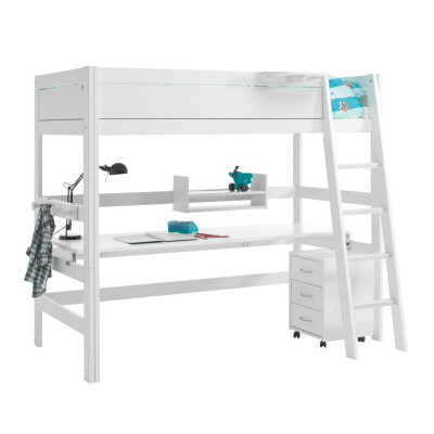 Lifetime loft bed, inclined ladder, rolling floor grey whitewash