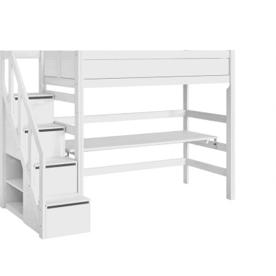 Lit mezzanine Lifetime avec escalier et sommier combo blanc