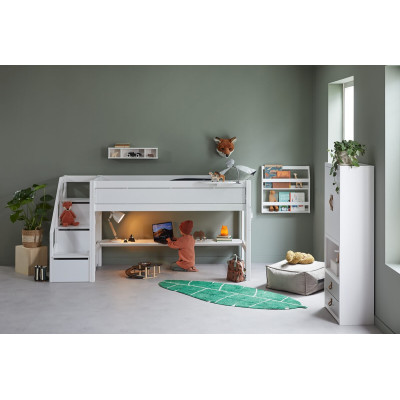 Lifetime Kidsrooms Letto a mezza altezza con scale e struttura a doghe deluxe 128 x 257 x 102 cm bianco