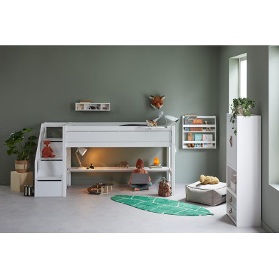 Lifetime Kidsrooms Letto a mezza altezza con scale e struttura a doghe deluxe 128 x 257 x 102 cm bianco