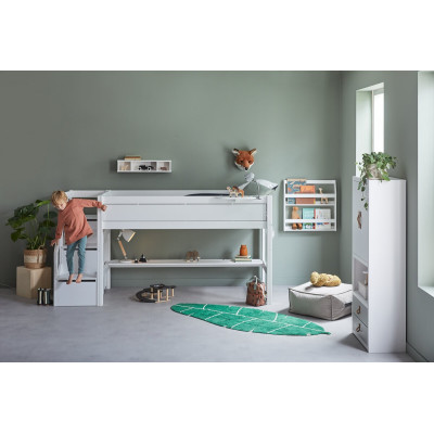 Lifetime Kidsrooms Letto a mezza altezza con scale e struttura a doghe deluxe 128 x 257 x 102 cm bianco