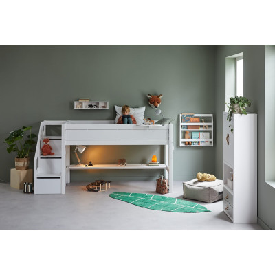 Lifetime Kidsrooms Letto a mezza altezza con scale e struttura a doghe deluxe 128 x 257 x 102 cm bianco