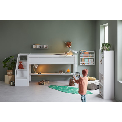 Lifetime Kidsrooms Half-height bed with stairs and deluxe slatted frame 128 x 257 x 102 cm white