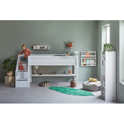 Lifetime Kidsrooms Half-height bed with stairs and deluxe slatted frame 128 x 257 x 102 cm whitewash