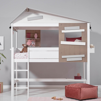 Lifetime Half-Height Cabin Bed with Straight Ladder and Slatted Frame - The Hideout Weiss