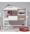 Letto cabina a mezza altezza Lifetime con scala e struttura a doghe deluxe - The Hideout White