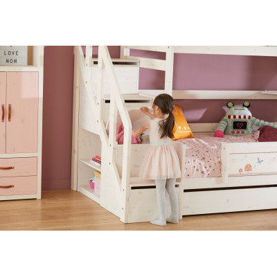 Lifetime Kidsrooms Family letto a castello 120/120 con scale, protezione anticaduta Deluxe Slatted Frame Whitewash