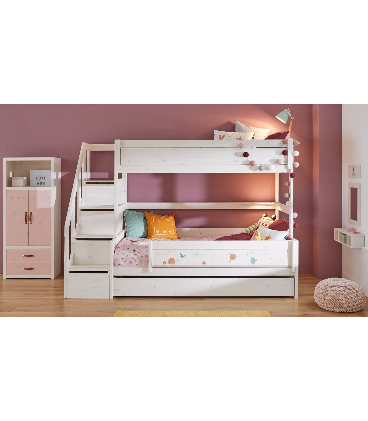 LETTO FAMILY A CASTELLO CON LETTO PER TRE BIMBI CON LETTO SOTTO L.120 O 140  CM