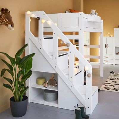 Lifetime loft bed with stairs, drawers and deluxe slatted frame white