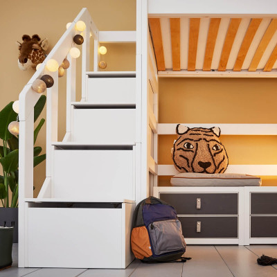 Lifetime loft bed with stairs, drawers and deluxe slatted frame white