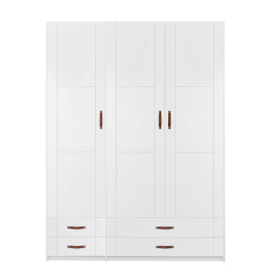 Armoire Lifetime 150 cm avec 3 portes et 4 tiroirs blanchis à la chaux