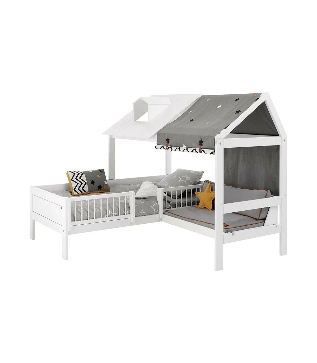 Lifetime Kombo 1 - Beach house cabin bed 90x200 con panca e struttura a  doghe deluxe bianca