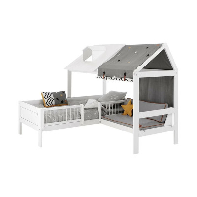 Lifetime Kombo 1 - Beach house cabin bed 90x200 con panca e struttura a doghe deluxe bianca