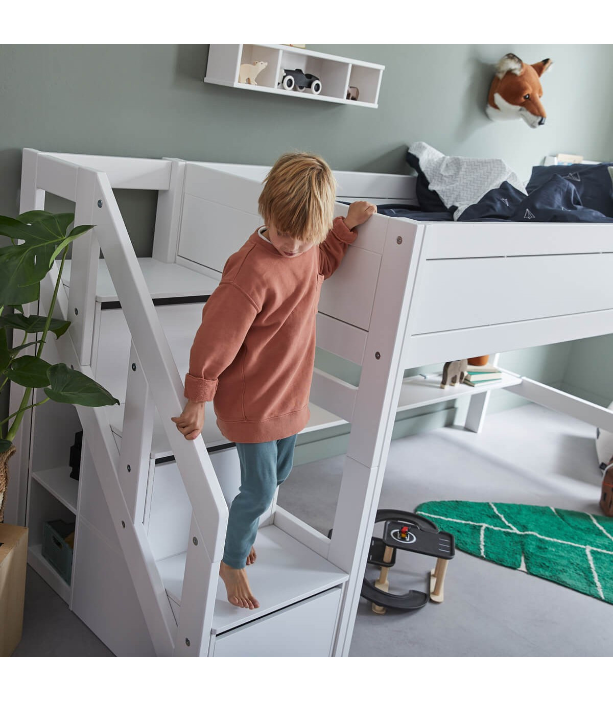 Lifetime Kidsrooms Letto a mezza altezza con scale e struttura a doghe  deluxe bianco