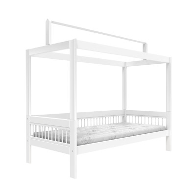 Lifetime four poster bed with roof construction for fabric roof Breeze 90 x 200 with Slatted bed standard white