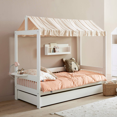 Lifetime four poster bed with roof construction for fabric roof Breeze 90 x 200 with Slatted bed standard white