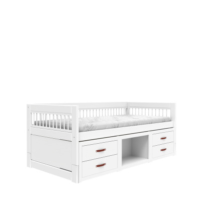 Letto a soppalco Lifetime con cassetti e contenitore Breeze 90 x 200 telaio a doghe standard bianco