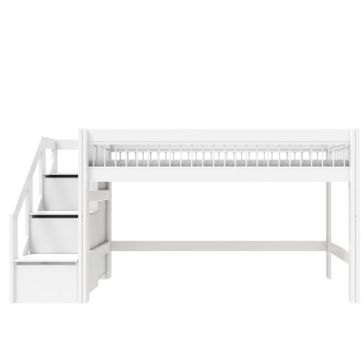 Lifetime semi high bed with stepladder Breeze 90 x 200 cm, slatted base deluxe white