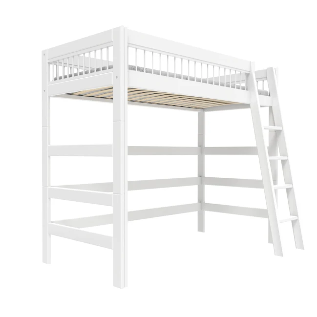 Lifetime High bed with slanted ladder, Breeze 90 x 200 cm, slatted base standard white