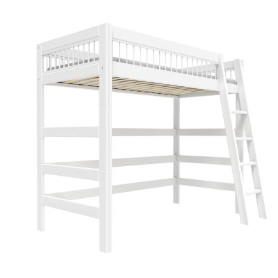 Lifetime High bed with slanted ladder, Breeze 90 x 200 cm, slatted base deluxe white