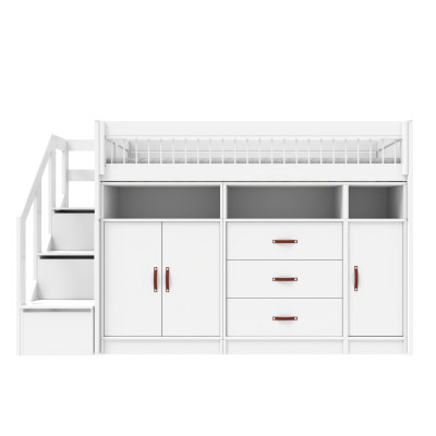 Lifetime All-in-one low loft bed with stepladder 152 cm, slatted base standard white