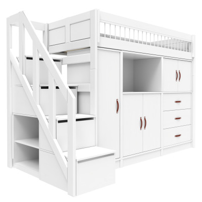 Lifetime lit mezzanine ALL-IN-ONE avec escabeau 177 cm, sommier standard blanc