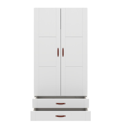 Lifetime wardrobe with 2 doors, shelves, drawers ans Dividing wall, 100 cm white