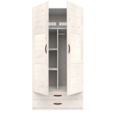 Lifetime wardrobe with 2 doors, shelves, drawers ans Dividing wall, 100 cm whitewash