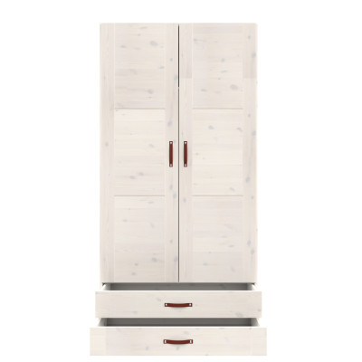 Lifetime wardrobe with 2 doors, shelves, drawers ans Dividing wall, 100 cm whitewash