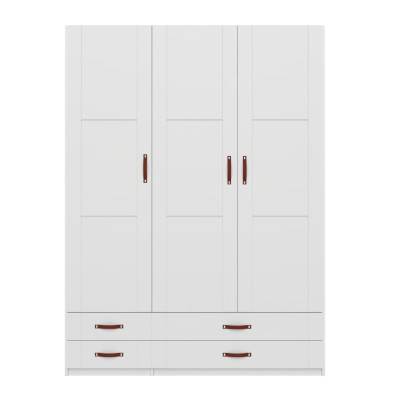 Lifetime Kleiderschrank mit 3 Türen, Einlegeböden, Kleiderstange und Schubladen, 150 cm weiss