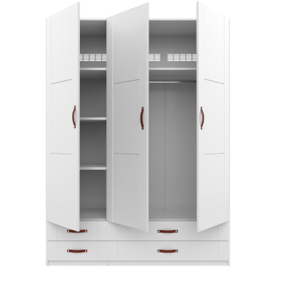 Lifetime Armoire avec 3 portes, étagères, tringle à vêtements et tiroirs, 150 cm blanc