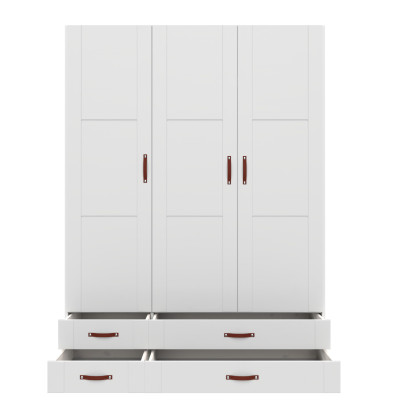 Lifetime Kleiderschrank mit 3 Türen, Einlegeböden, Kleiderstange und Schubladen, 150 cm weiss