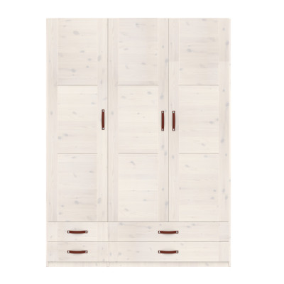 Lifetime Armoire avec 3 portes, étagères, tringle à vêtements et tiroirs, 150 cm whitewash